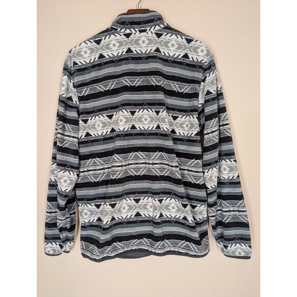 Eddie Bauer Mens XL Pullover Fleece Aztec Stripe Black Grey 1/4 Snap Collar Soft - Picture 3 of 7